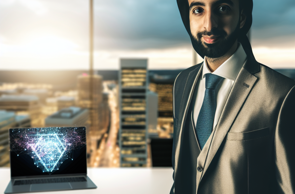Business leader in a modern office overlooking Northern Virginia, representing AI and education initiatives