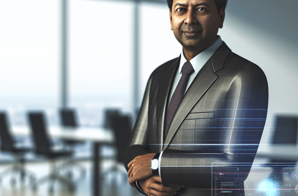 Business leader in a modern Northern Virginia office representing AI and education-focused scholarship leadership